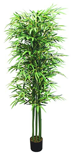 Decovego Bambus Bambus-Strauch Bambusbaum Kunstpflanze Kunstbaum Baum Künstliche Pflanze Bamboo Künstlich Echtholzstamm Innendekoration Deko 180 cm