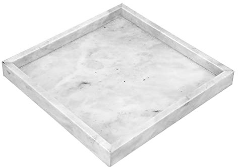 BSTKEY Natural Marble Stone Tray Decorative Coffee Table Plate, Square 25cm Marble Serving Tray Vanity Platter for Kitchen, Bathroom, Dresser, Countertop (Grey)
