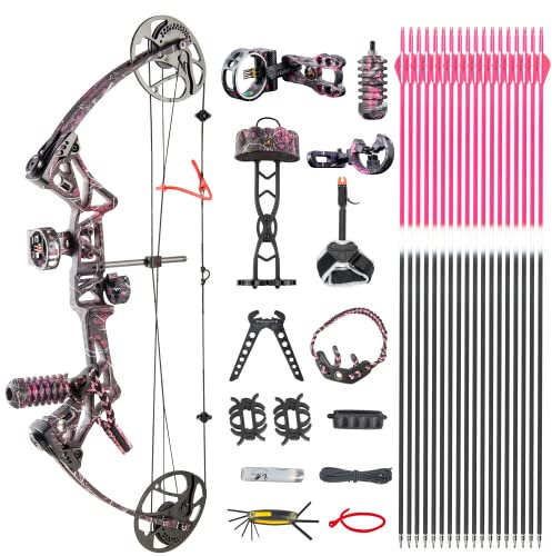 wolfman Compoundbogen Geschenk für Frauen, Paket M1,19-30 Zuglänge,10-50lbs Zuggewicht,Bogenglieder HERGESTELLT IN USA Jagdbogen für Mädchen,Süßes Rosa Muddygirl Farbe