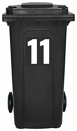 Pack of 4 White Wheelie Bin Number 11 Stickers (17 cm) Vinyl Labels Packwith® #PBN10-11