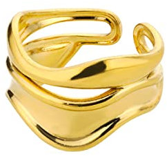 Bywenzai Ring Ringe Damen Bijouterie Herren Frauen Gold Splitter Farbe Fingerringe für Frauen Unregelmäßige Trendy Feine Große Welle Einstellbare Antike Ringe Modeschmuck Geschenk Resizable Gold