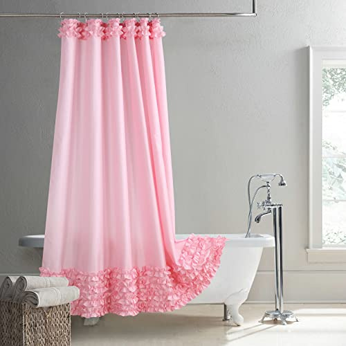 MVSUTA Duschvorhang aus Polyestergewebe, gerüscht, Rosa, modern, wasserdicht, dekoriert, Bauernhaus-Duschvorhänge für Badezimmer, 183 cm B x 183 cm L