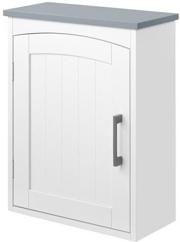 kleankin Meuble WC Suspendu Armoire à Pharmacie Murale Armoire Salle de Bain Rangement avec Porte et étagère réglable - 41 x 18,5 x 52 cm - MDF - Blanc