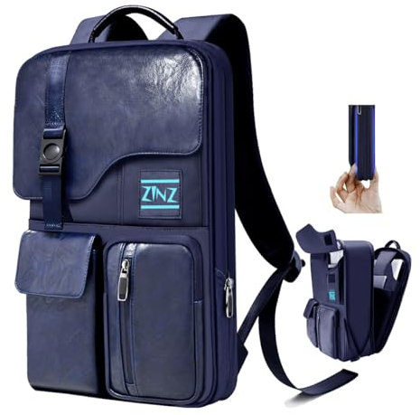 ZINZ Schlanker und Erweiterbarer Laptop Rucksack 15,6 Zoll, Wasserabweisend, Diebstahlsicherer Tagesrucksack für Männer und Frauen, Blau
