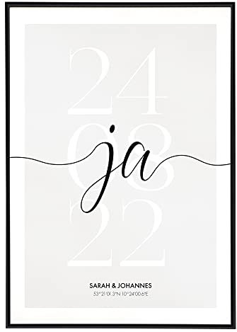Personalisiertes Poster Ja zur Hochzeit, Hochzeitsgeschenk mit Namen und Datum, Perfekt als Hochzeitsgeschenk, Geldgeschenk für Brautpaar