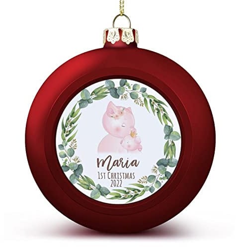 1 boule de Noël ornement cochon maman et bébé décorations de Noël personnalisées nom bébé 1er Noël 2022 boules d'arbre pour les fêtes de Noël