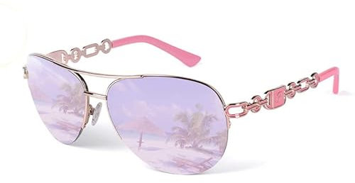 FONHCOO Lunettes de soleil Aviateur pour Femmes,Classique Lunettes de soleil pour Femmes Miroir à Monture Métallique Surdimensionnée, Rose