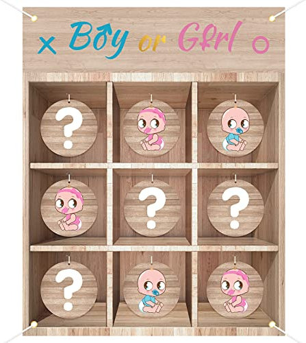 BLOOMWIN Jeux Morpion Gender Reveal - Jeu Pronostic Gender Reveal Tic Tac Toe - Gender Reveal Games X et O - Boy Or Girl Bébé Garçon ou Fille Baptême Bébé Baby Shower Mixte