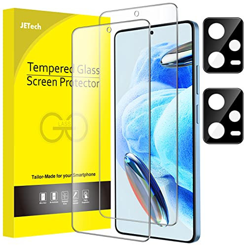 JETech Protector de Pantalla para Xiaomi Redmi Note 12 Pro 5G y Protector Lente Cámara, Cristal Vidrio Templado, HD Transparente, 2 Paquetes Cada Uno