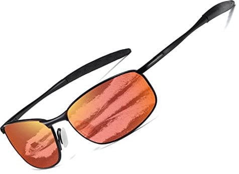 kimorn Polarisierte Sonnenbrille Herren Retro Rechteckig Rahmen Klassisch Unisex Gläser K0535 (Schwarzer Rahmen Spiegel Rote Linse)