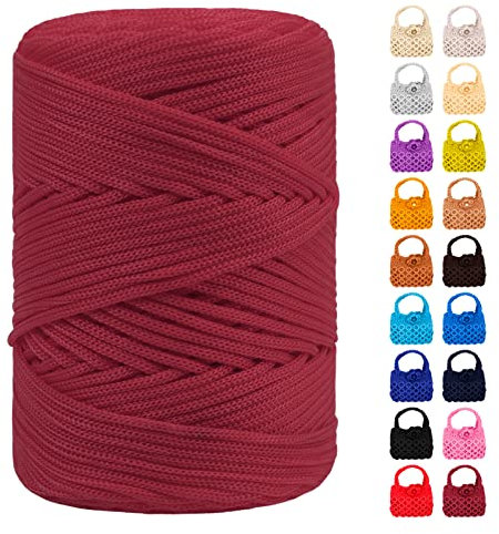 LEREATI Cordino per Borse Uncinetto, Corda Macrame 3mm x 170m Corda in Poliestere Filo Macrame, Macramè Filo Cordoncino per Borse a Uncinetto, Fai Da Te, Regalo per Maglieria (Rosso Vino)