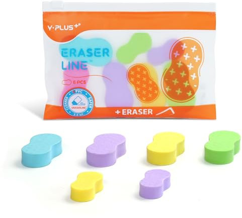 Yplus Radiergummi-Linie – Hipolymer-Bleistift-Radierer für Schule, Büro, niedlicher weißer Radiergummi für Kinder, Künstler, keine Rückstände, 6 Stück, mehrfarbig