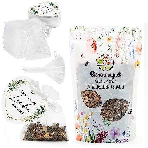 Gastgeschenke Hochzeit Blumensamen - Besonderes Hochzeitsgeschenk für Gäste als Give Away - Lasst unsere Liebe wachsen Komplett-Set (50er Set)