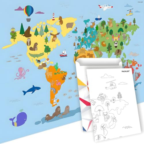 PACKLIST® Papier-Tischdecke Die Welt zum Ausmalen, Weltkarte Tischdecke, Ausmalbilder Welt Kinder, Weltreise Geschenk Kinder, Basteln Welt, Mal Mich Bunt XXL-Malposter „Die Welt“!