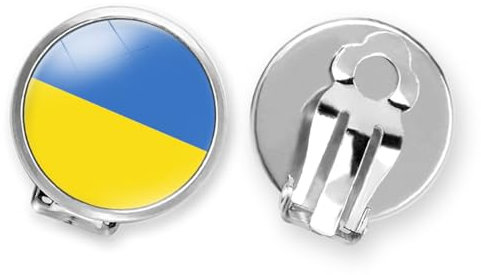 Europäisch Gelb Blau Ukraine Flagge Runde Kunst Ohrringe,Bequeme Ohrclips Nicht Pierced Für Männer Frauen Parade Kostüm Accessoires,Schmuck Alltag Schmuck Geschenke,Bild,14Mm