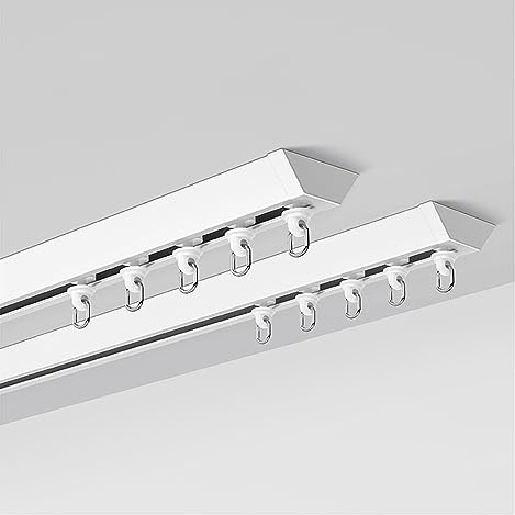 Vorhangschiene Gardinenschiene Vorhang Double Rail, Vorhangschienen-System mit leisen Rollen for Raumteiler Wohnmobil Vorhänge RV Schlafzimmer Wohnzimmer Vorhang Schiene ( Color : White , Size : 8ft
