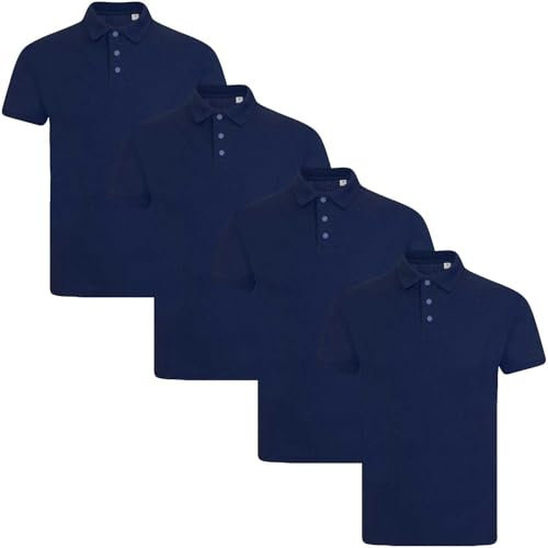 True Face Mens Polo Shirt Plain Tshirt Short Sleeve Summer Work Pique T Shirt Workwear Adult Tee Classic Casual Top Navy Plain - 4 Pack L