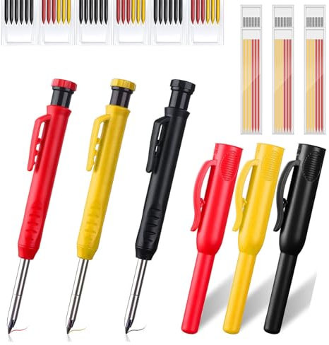 Tischler Bleistifte Set, Basicon 3 Tieflochmarker Bleistift mit 39 Vielseitige Minen, Druckbleistift Marker mit Eingebauter Spitzer Baustelle Stifte baustellen bleistift für Holzbearbeitung, Baustelle