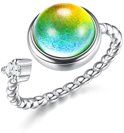 CASSIECA Stimmung Ringe Silber 925 Damen, Verstellbar 925 Sterling Silber Ringe Frauen Spinner Ringe mit Stimmung Stein Verlobungsring Hochzeit Versprechen Ring Schmuck für Damen