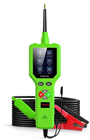 Shkalacar TopDiag P100 Pro 9-30V KFZ Stromkreistester, 12V 24V Auto Spannungsprüfer Stift mit Oszilloskopmodus und 0-5 V Stromversorgung, Mehrere Sprachen, Stromkreissonden Kit für Autobatterie(Grün)
