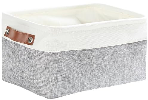 Mangata Canastas de almacenamiento de lona, caja de almacenamiento de tela gruesa para dormitorio, armario, estante, calcetines, ropa interior (gris/blanco, S)