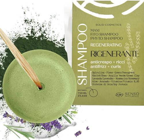 Senso Naturale Shampoo Solido Rigenerante Anticrespo per Capelli Ricci, 100% Ecologico, Vegano, Bio, Naturale con Spirulina, Fieno greco, Argilla Verde, PH 4.5-5.5 (3)