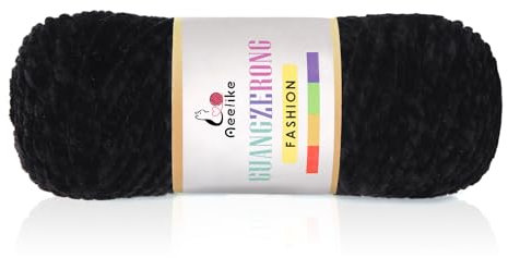 Aeelike 200g Chenille Garn zum Stricken 3 Ply, Weich Chunky Chenille Fluffy Yarn, Flauschige Samt Velvet Chenille Wolle zum Häkeln, Warme Plüschwolle für Mützen, Schals, Decken, Schwarz