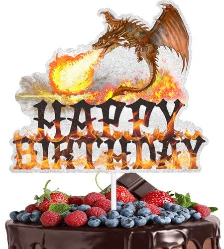 Glitter Dragon Knight Theme Children's Birthday Happy Cake Decoration - This is an exquisite dragon theme party, fantasy party, boys and girls birthday party or baby shower decoration - LIANGSS