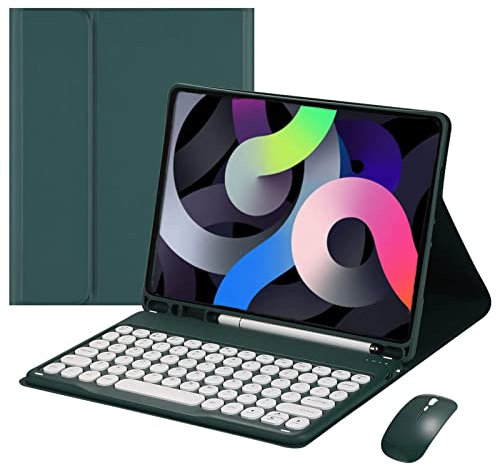 VLEAQC Dark Green, Custodia con Tastiera per iPad Air 11 Pollici (M2) 2024, Cover Protettiva Sottile e Leggera con Tastiera e Mouse Bluetooth Rimovibili, portapenne Integrato
