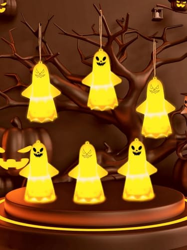APODESS 6STK Halloween Hängende Geister LED Tischdeko Halloween Deko | Geist Light Up Ghost Leuchtende Dekoration für Innen Fenster Gärten Party