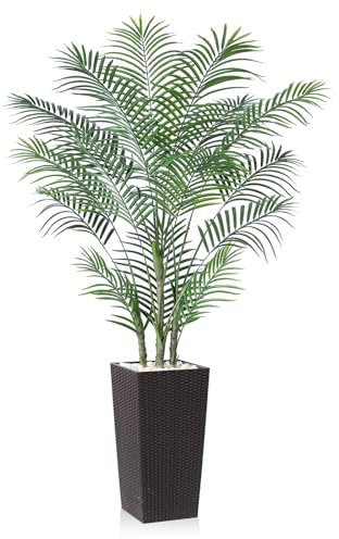 SOGUYI Palma artificiale 180 cm - Pianta Finta Resistente ai Raggi UV per Decorazioni Interne ed Esterne - Pianta da Pavimento Finta con Fioriera Conica Marrone Espresso