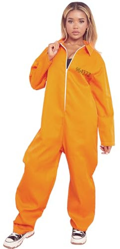 The Fancy Dress Adults Womens Prisoner Overalls Orange Costume Boiler Suit Convict Robber Burglar Prison Break Jail Halloween Fancy Dress Outfit, XL