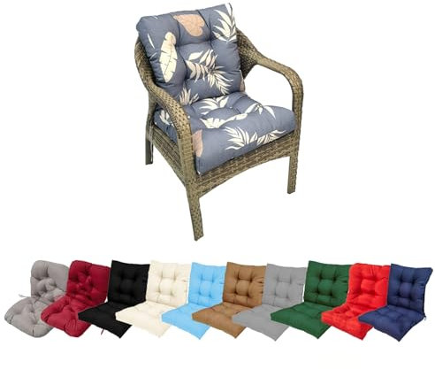 Waterproof Deep Seat Patio Chair Cushion Tufted Thick Garden Wicker Chair Cushion with High Rebound Replacement High Back Rocking Chair Pads for Dining Room and Kitchen 4 String Ties Include
