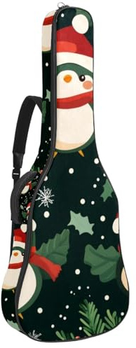 43 Zoll Akustikgitarre Softcase mit Rucksackgurt und 2 Taschen Weihnachten Niedlicher Pinguin Keine Polsterung Rucksack Wasserdicht Oxford Tuch Bassgitarre Gigbag für Konzertgitarren, mehrfarbig,