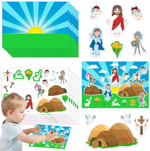 Aufkleber zur Auferstehung zu Ostern – 12 x Aufkleber zur Auferstehung von Jesus, zum Basteln von Szenen von Jesus zu Ostern, zum Mischen und Kombinieren für Osterdekoration
