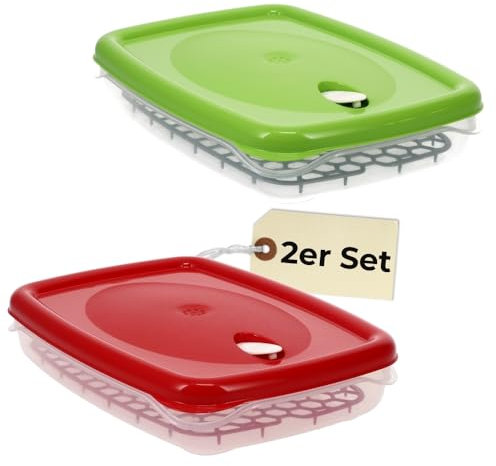 GarPet 2x Frischhaltedosen mit Deckel Abtropfgitter Küche Dampfventil Aufbewahrungsdosen Kunststoff Vorratsdosen Luftdicht Gefrierdosen 2,5 L