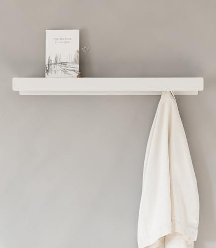 Kazai. Garderobenhaken 'Kian' | Moderne Garderobe mit versteckten Kleiderhaken und Ablage | Design Garderobenleiste aus Metall | Kleiderstange Wandmontage | Weiß