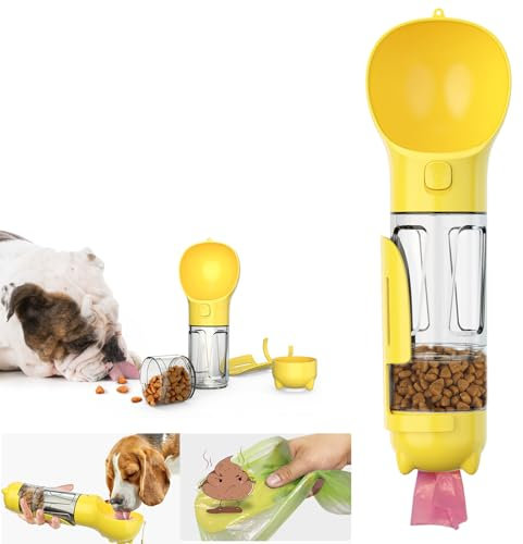 KunpengZen Gourde pour Chien Promenade, Distributeur Eau Chien Multifonctions, Construction d'une Seule Pièce avec Mangeoirs et Abreuvoirs pour Chiens, Organisateur de Poche de Pot et Pelle à Crottes
