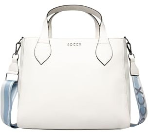 SOCCX Unisex Handtasche aus Lederimitat mit Wechselgurt White None
