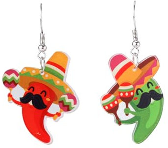 Cinco de Mayo-Ohrringe, 2 Designs Chili-Pfeffer-Ohrringe Mexikanische Fiesta-Ohrring-Dekorationen Bunte Ohrhänger Tropfenohrringe aus Acryl Karnevalsfestival-Schmuck Geschenk für Frauen