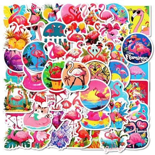 YUEcthynous Flamingo Graffiti Aufkleber,100 Stück Flamingo Aufkleber Tropische Strände Hawaii Aufkleber DIY Gitarre Gepäck Auto Laptop Aufkleber Clipboard Flamingo Graffiti Aufkleber