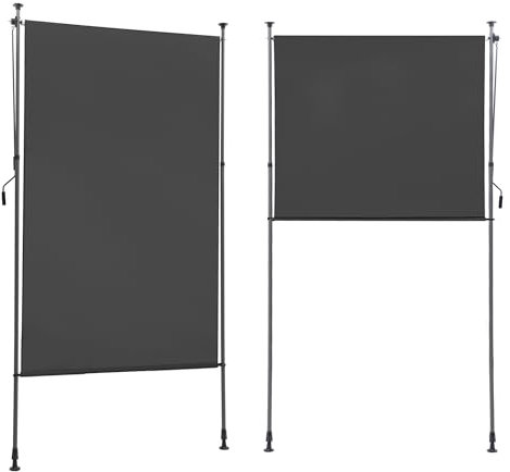 BelleMax Senkrechtmarkise Balkon außen ohne Bohren, 120x310cm Vertikalmarkise Balkonrollo Außenrollo Mit Kurbel, Markise für Terrasse, Sichtschutz Sonnenschutz Windschutz und Wasserfest Dunkelgrau