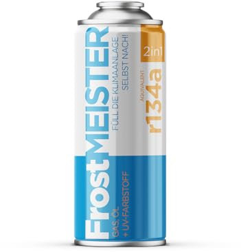 FrostMEISTER Set di riempimento 2 in 1 per aria condizionata auto 400 ml: riempimento rapido e semplice con sostituzione R134a (1995-2016), ecologico e sicuro per i veicoli