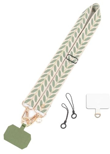 Beojonvy Cuerda para Móvil, con 2 Parches Duraderos, Universal Correas Ajustable Movil Colgar Colgante cuerda movil,Compatible con Todos Los Teléfonos Inteligentes,Verde