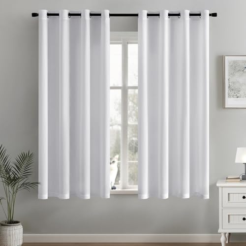 MIULEE Gardinen Voile Vorhänge mit Ösen 2er Weiß 140x160cm | Halbtransparente leichte Voile Vorhänge mit Metall Ösen, lichtdurchlässig, modern für Wohn- und Schlafzimmer