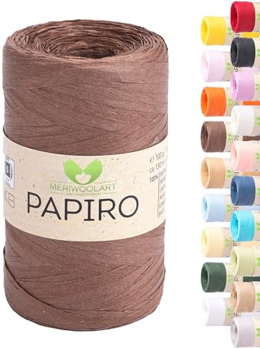 Raffia Garn für Häkeln & Stricken – MeriWoolArt Papiro Papiergarn, 100g Knäuel (130m) – für Makramee, Sommerhüte, Taschen, DIY Bastelprojekte & Wohnaccessoires – Umweltfreundliches Bastgarn 1316