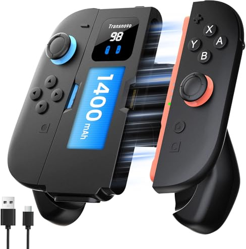 TRANSNOVO Joy Con 2 Aufladehalterung Kompatibel mit Switch 2 Controller, Magnetischer Ladegriff mit Kabel, LED, Rutschfestem Ergonomie-Grip & Verstärkter Rückseite (Mattschwarz, Standard)