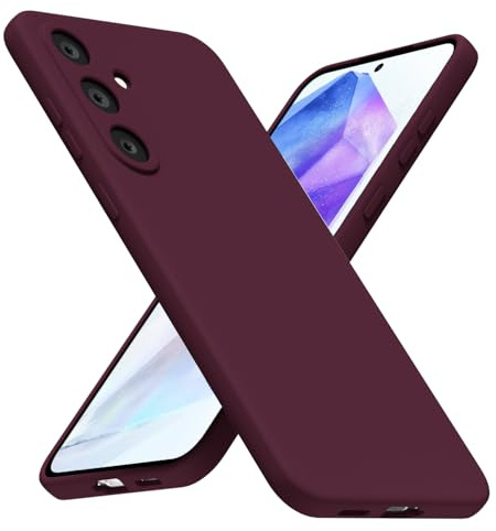 LoeoeL for Samsung Galaxy A55 5G Phone Case Silicone, Minimalist Ultra Thin Slim Soft Rubber Gel Solid Color Matte Cute Case for Women Men, Girly Plain Aesthetic Design & Camera Cover, Burgundy Maroon
