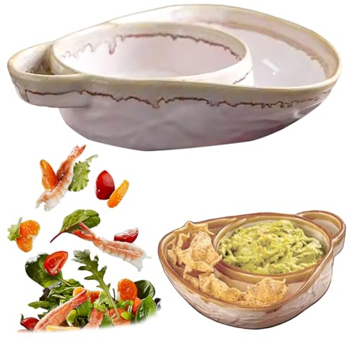 NASSMOSSE 1Pcs Soup and Sandwich Plate Combo Ceramic Soup and Sandwich Plate with Handle Retro Stoneware Bowls & Side Bowls Easy to Clean for Breakfast Beige