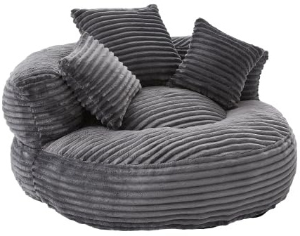 feynoss Bodensofa Erwachsene XXL mit hoher Rückenlehne & 3 Kissen, Gaming Sofa aus Cordstoff für Wohnzimmer, Schlafzimmer, Spielzimmer, 108 x 108 x 52 cm, Dunkelgrau